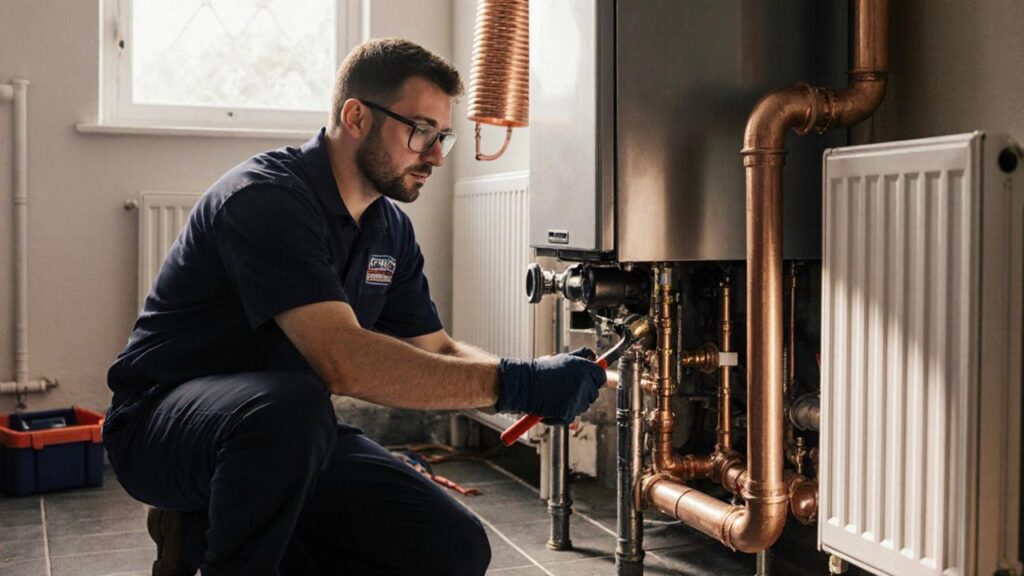 Gas Engineer Fixing Boiler